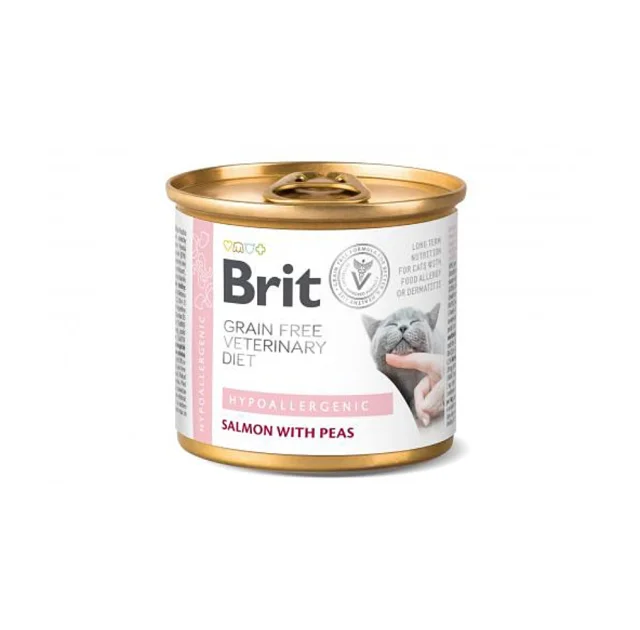Корм вологий Brit VD GF Hypoallergenic для котів при алергії лосось та горох, 200 г