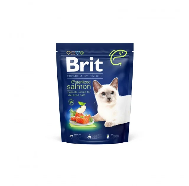 Сухой корм Brit Premium Cat Nature Sterilized Salmon для стерилизованных кошек, с лососем, 300 г