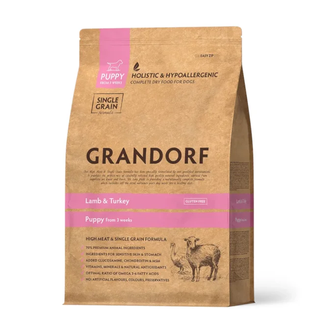 Сухий корм Grandorf Dog Puppy Lamb & Turkey для цуценят від 3 тижнів та вагітних сук, ягня та індичка, 10 кг