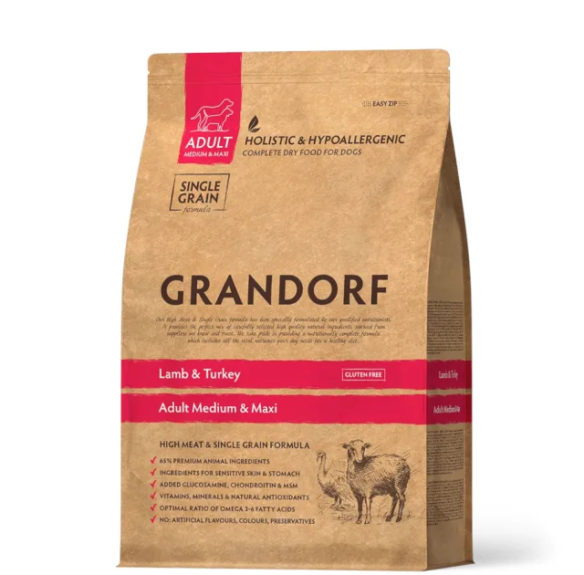 Сухий корм Grandorf Medium & Maxi Lamb & Turkey для дорослих собак середніх та великих порід, ягня та індичка, 3 кг