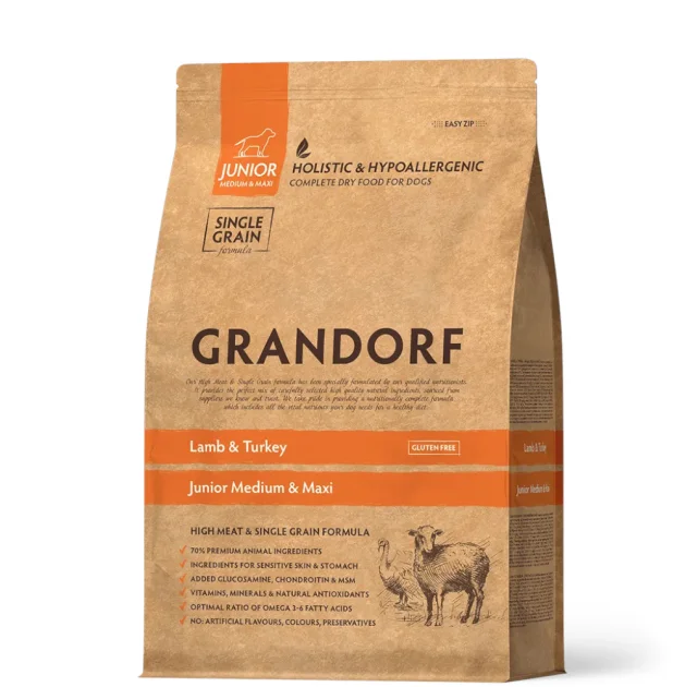 Сухий корм Grandorf Lamb&Turkey Junior для цуценят дрібних та середніх порід від 4 місяців, ягня та індичка, 3 кг