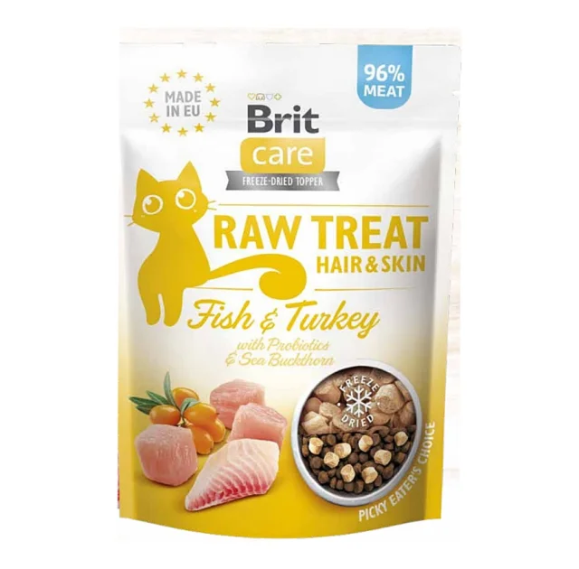 Лакомство Brit Raw Treat HairandSkin, для кошек, с рыбой и индейкой, 40 г