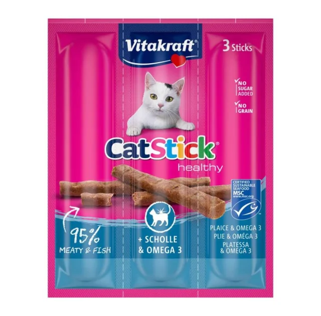 Лакомство Vitakraft, для кошек, мясные палочки с камбалой и Омега-3, 3 шт × 6 г