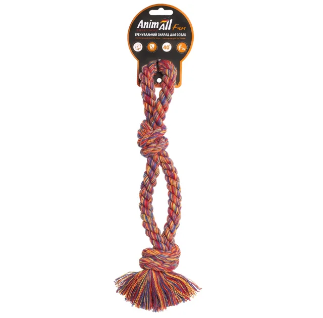 Игрушка AnimAll Fun двойная канат-кость для собак, разноцветная, 36 см