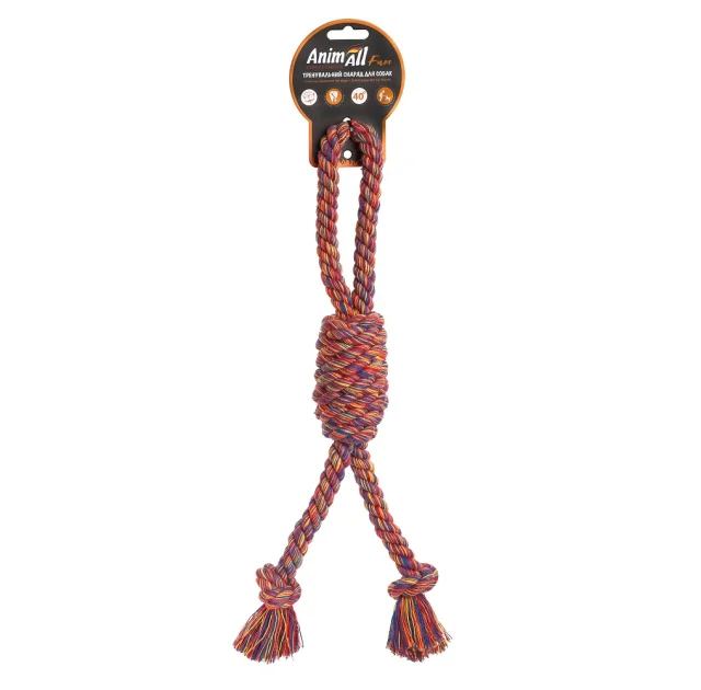 Игрушка AnimAll Fun канат-бочка с петлей для собак, разноцветная, 38 см