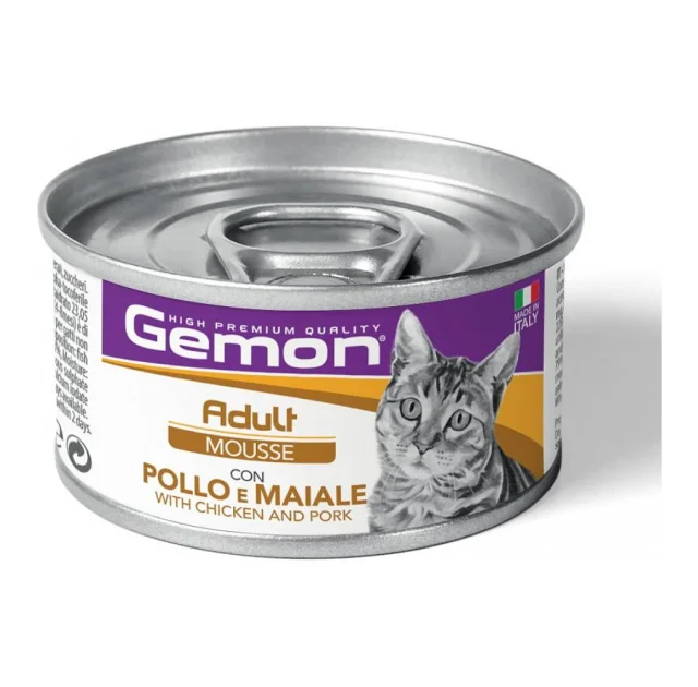 Консерви Gemon Cat Wet Adult м'ясний мус для дорослих котів, курка та свинина, 85 г