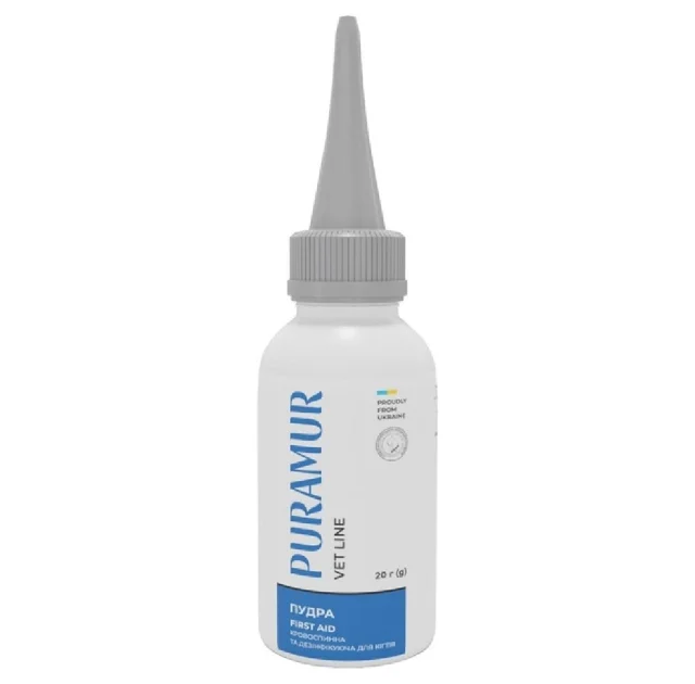 Пудра PURAMUR First Aid кровоспинна та дезінфікуюча для кігтів, для собак та котів, 20г