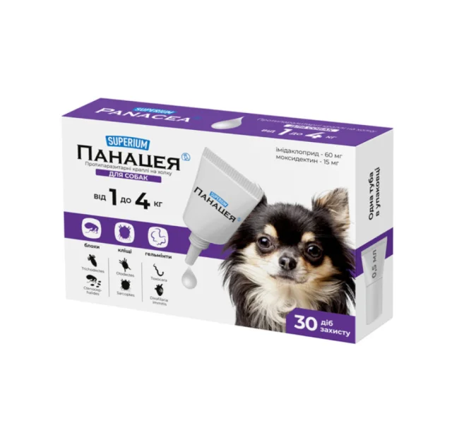 Противопаразитарные капли Superium Панацея против блох, клещей и гельминтов, для собак весом, 1-4 кг