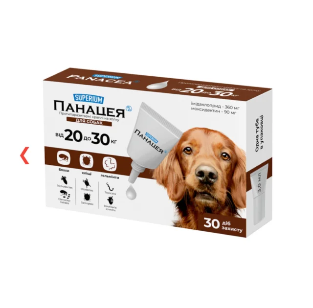 Противопаразитарные капли Superium Панацея против блох, клещей и гельминтов, для собак весом, 20-30 кг