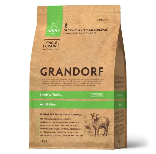 Сухий корм Grandorf Dog Mini Lamb & Turkey для дорослих собак дрібних порід, ягня та індичка, 3 кг