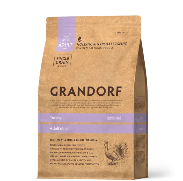 Сухий корм Grandorf Dog Mini Turkey для дорослих собак дрібних порід, індичка, 1 кг