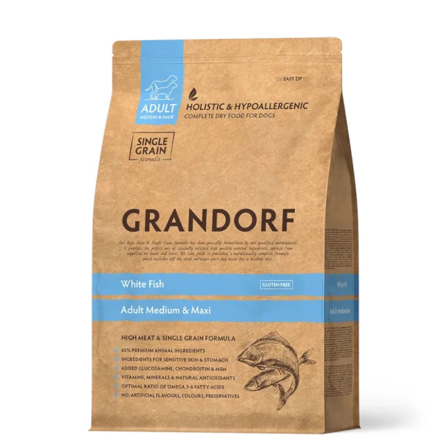 Сухий корм Grandorf Dog Medium & Maxi White Fish для собак середніх та крупних порід, риба, 1 кг