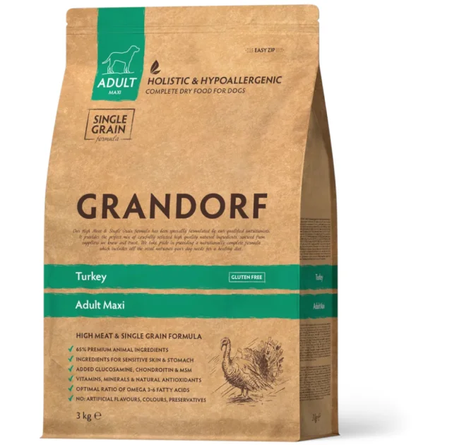 Сухий корм Grandorf Dog Maxi Turkey & Brown Rice для собак крупних порід, індичка, 3 кг