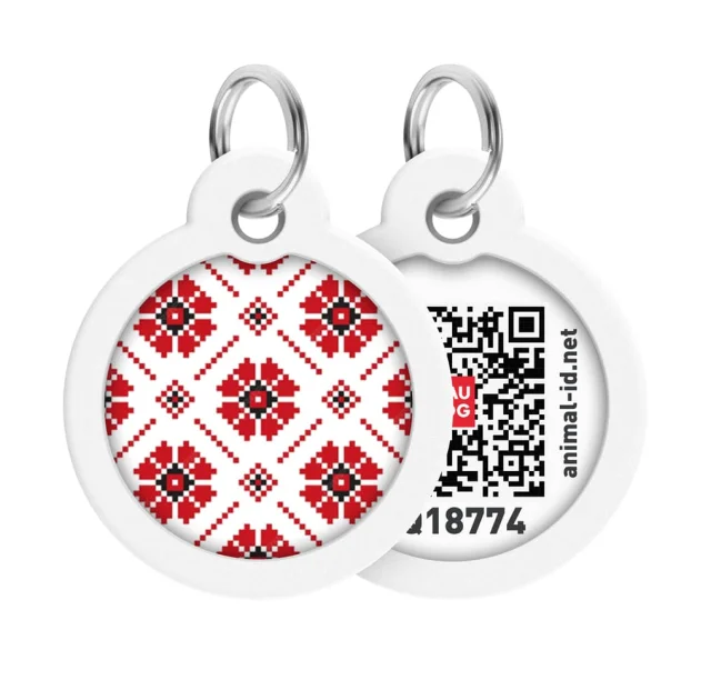 Адресник Waudog Smart ID с QR паспортом, рисунок "Вышиванка" для собак и кошек металлический, круг, длина 30 мм.