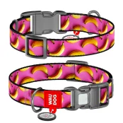 Нашийник Waudog Nylon з QR паспортом для собак нейлоновий , малюнок "Банани на рожевому",  L, ширина 25 мм, довжина 33-49 см