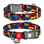 Нашийник Waudog Nylon з QR паспортом для собак нейлоновий , малюнок "Блоки",  L, ширина 25 мм, довжина 33-49 см