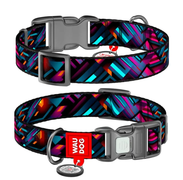 Ошейник Waudog Nylon с QR паспортом для собак нейлоновый, рисунок "Бесконечные миры",  XL, ширина 25 мм, длина 37-58 см