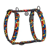 Шлея анатомическая H-образная Waudog Nylon для собак с QR-паспортом, рисунок "Блоки",  М, Ш 20 мм, А 40-70, В 50-80