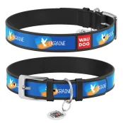 Нашийник шкіряний Waudog Design з QR паспортом для собак, малюнок "Прапор", M,20мм/29-38 см, чорний