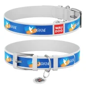 Нашийник шкіряний Waudog Design з QR паспортом для собак, малюнок "Прапор", XXS, 12 мм/18-24 см, білий