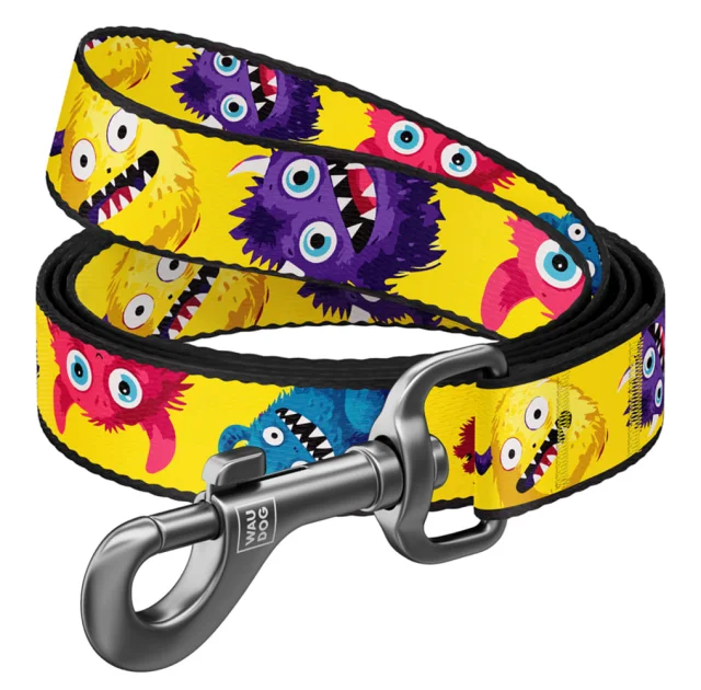 Поводок Waudog Nylon для собак, рисунок "Мохнатые монстры", нейлоновый, S, ширина: 15 мм, длина: 122 см