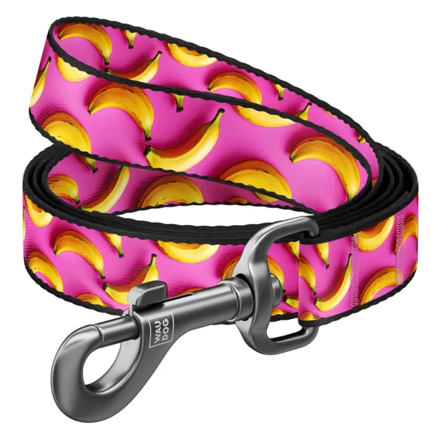 Поводок Waudog Nylon для собак, рисунок "Бананы на розовом", нейлоновый, S, ширина: 15 мм, длина: 122 см