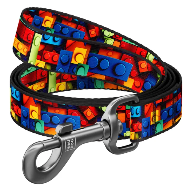 Повідець Waudog Nylon для собак, малюнок "Блоки", нейлоновий, S, ширина: 15 мм, довжина: 122 см