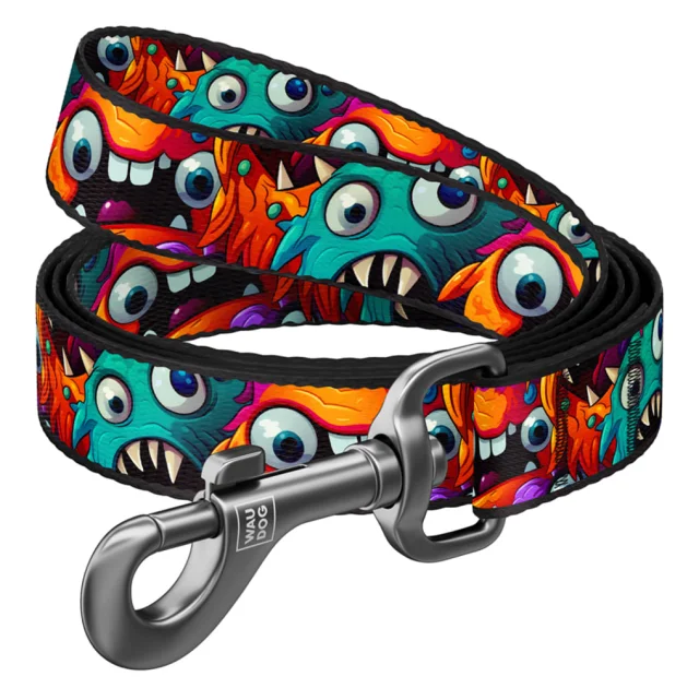Поводок Waudog Nylon для собак, рисунок "Зубастые монстры", нейлоновый, M, ширина: 20 мм, длина: 122 см