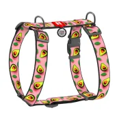 Шлея анатомическая H-образная Waudog Nylon для собак с QR-паспортом, рисунок "Авокадо на розовом",  XL, Ш 35 мм, А 55-95 см, В 70-110 см