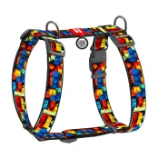 Шлея анатомическая H-образная Waudog Nylon для собак с QR-паспортом, рисунок "Блоки",  XL, Ш 35 мм, А 55-95 см, В 70-110 см