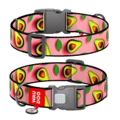Нашийник Waudog Nylon з QR паспортом для собак, малюнок "Авокадо на рожевому",  нейлоновий, XXL, ширина 35 мм, довжина 46-70 см
