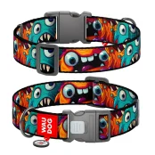 Нашийник Waudog Nylon з QR паспортом для собак, малюнок "Зубасті монстри",  нейлоновий, XXL, ширина 35 мм, довжина 46-70 см