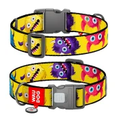 Нашийник Waudog Nylon з QR паспортом для собак, малюнок "Мохнаті монстри",  нейлоновий, XXL, ширина 35 мм, довжина 46-70 см