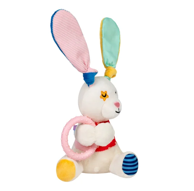 Игрушка GiGwi Plush для собак, Зайка с кольцом и пищалкой, текстиль, термопластическая резина, 16 см