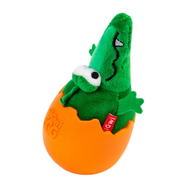Игрушка GiGwi EGG Крокодил-неваляшка с пищалкой для собак, текстиль, резина, 14 см