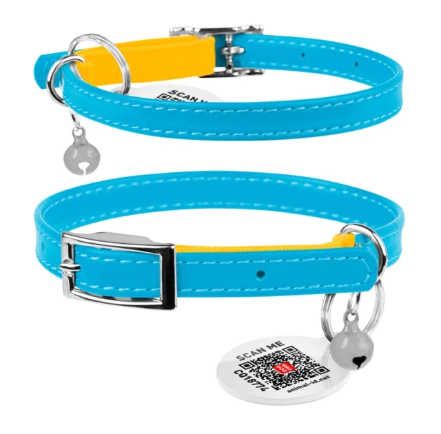 Ошейник кожанный Waudog Glamour з QR паспортом, для кошек,рисунок "Colors of freedom" XXS, 9 мм/17-20 см