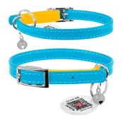 Нашийник шкіряний Waudog Glamour з QR паспортом, для кішок, малюнок "Colors of freedom" XXS, 9 мм/22-30 см