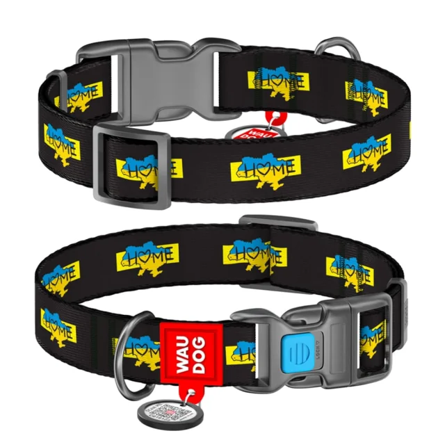 Ошейник нейлоновый Waudog Nylon з QR паспортом для собак, рисунок "Дом",пластиковый фастекс, M,20 мм/28-40 см