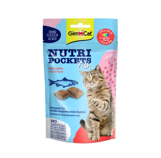Лакомство GimCat Nutri Pockets Fish для кошек, с лососем, 60 г