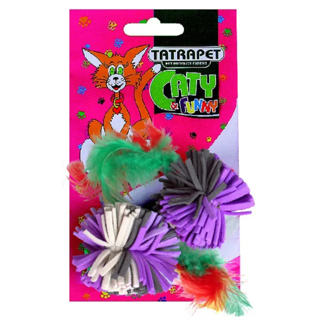 Іграшка Tatrapet Caty Funny для котів, кольорові мʼячики з пір'ям, 3.5-6.3 см