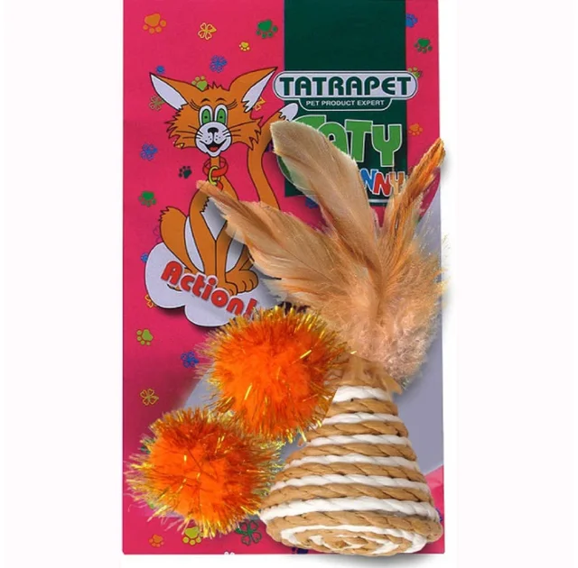 Іграшка Tatrapet Caty funny для котів, набір 2 м'ячика+конус з пір'ям, 3.5-5 см