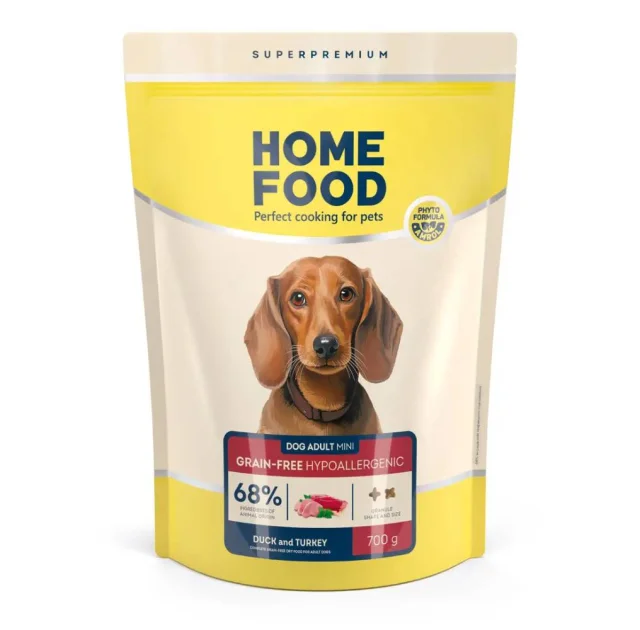 Сухий корм Home Food для собак малих порід, гіпоалергений, беззерновий, качка та індичка, 700 г
