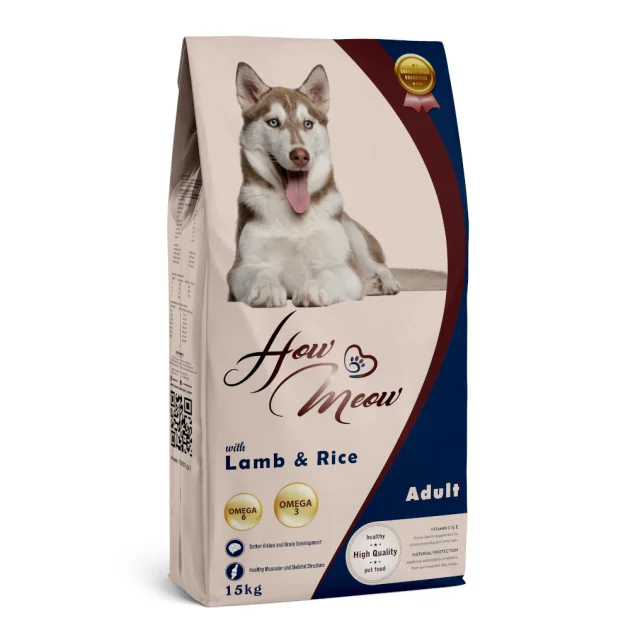 Повнораціонний сухий корм HowMeow Dog для дорослих собак, з ягням та рисом, 15 кг