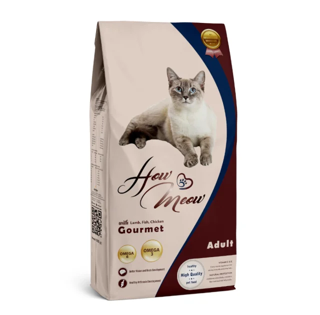 Повнораціонний сухий корм HowMeow Adult Cat Gurme для дорослих котів, ягня, курка, риба, 2 кг