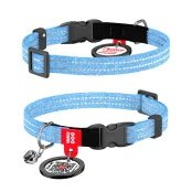 Ошейник Waudog Re-cotton с QR паспортом для кошек из восстановленного хлопка, светоотражающий, пластиковый фастекс, XS, Ш: 10 мм, Д: 20-30 см, голубой