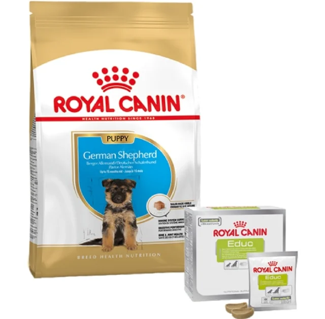 Набор сухого корма Royal Canin Puppy German Shepherd 12 кг + лакомство Educ 30 шт в подарок