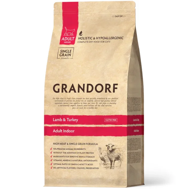 Сухой корм Grandorf Lamb & Turkey Adult Indoor для взрослых кошек, ягненок с индейкой, 400 г
