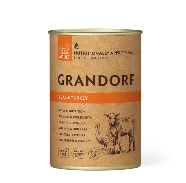 Вологий корм Grandorf Veal & Turkey Adult для дорослих собак, телятина з індичкою, 400 г