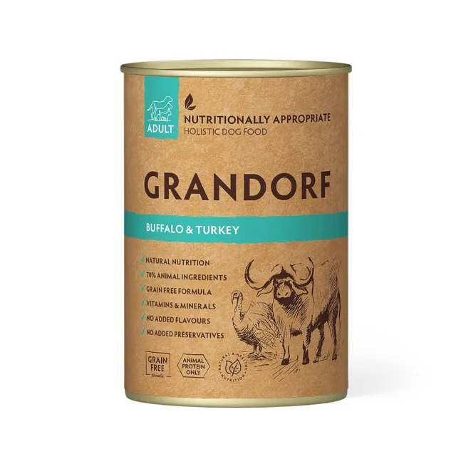 Вологий корм Grandorf Buffalo & Turkey для дорослих собак, з м'ясом буйвола та індичкою, 400 г