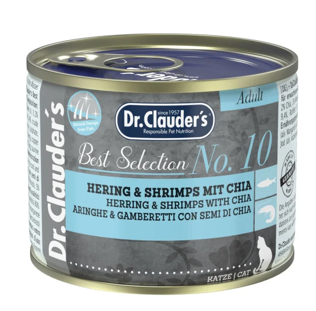 Вологий корм Dr.Clauder’s Best Selection №10 для дорослих котів, оселедець та креветки з чіа, 200 г